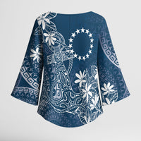 Navy Kuki Airani Tapakau Kimono Sleeve Blouse Tribal Anchor Mix Tiare