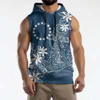 Navy Kuki Airani Tapakau Sleeveless Hoodie Tribal Anchor Mix Tiare