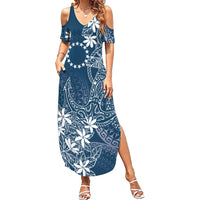 Navy Kuki Airani Tapakau Summer Maxi Dress Tribal Anchor Mix Tiare