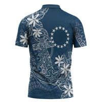 Navy Kuki Airani Tapakau Zipper Polo Shirt Tribal Anchor Mix Tiare