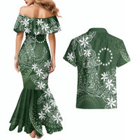 Sage Green Kuki Airani Tapakau Couples Matching Mermaid Dress and Hawaiian Shirt Tribal Anchor Mix Tiare