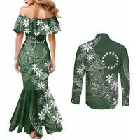 Sage Green Kuki Airani Tapakau Couples Matching Mermaid Dress and Long Sleeve Button Shirt Tribal Anchor Mix Tiare