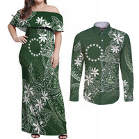 Sage Green Kuki Airani Tapakau Couples Matching Off Shoulder Maxi Dress and Long Sleeve Button Shirt Tribal Anchor Mix Tiare