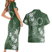 Sage Green Kuki Airani Tapakau Couples Matching Short Sleeve Bodycon Dress and Hawaiian Shirt Tribal Anchor Mix Tiare