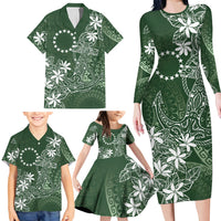 Sage Green Kuki Airani Tapakau Family Matching Long Sleeve Bodycon Dress and Hawaiian Shirt Tribal Anchor Mix Tiare
