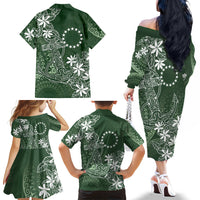 Sage Green Kuki Airani Tapakau Family Matching Off The Shoulder Long Sleeve Dress and Hawaiian Shirt Tribal Anchor Mix Tiare