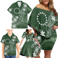 Sage Green Kuki Airani Tapakau Family Matching Off Shoulder Short Dress and Hawaiian Shirt Tribal Anchor Mix Tiare