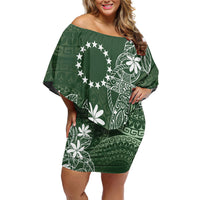 Sage Green Kuki Airani Tapakau Family Matching Off Shoulder Short Dress and Hawaiian Shirt Tribal Anchor Mix Tiare