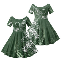 Sage Green Kuki Airani Tapakau Family Matching Summer Maxi Dress and Hawaiian Shirt Tribal Anchor Mix Tiare LT7 Daughter's Dress Sage Green - Polynesian Pride