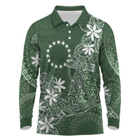 Sage Green Kuki Airani Tapakau Long Sleeve Polo Shirt Tribal Anchor Mix Tiare