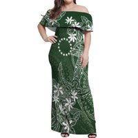 Sage Green Kuki Airani Tapakau Off Shoulder Maxi Dress Tribal Anchor Mix Tiare