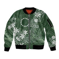 Sage Green Kuki Airani Tapakau Sleeve Zip Bomber Jacket Tribal Anchor Mix Tiare