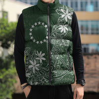 Sage Green Kuki Airani Tapakau Sleeveless Puffer Jacket Tribal Anchor Mix Tiare