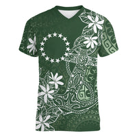 Sage Green Kuki Airani Tapakau Women V-Neck T-Shirt Tribal Anchor Mix Tiare