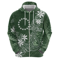 Sage Green Kuki Airani Tapakau Zip Hoodie Tribal Anchor Mix Tiare