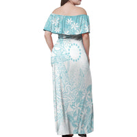 Turquoise Kuki Airani Tapakau Family Matching Off Shoulder Maxi Dress and Hawaiian Shirt Tribal Anchor Mix Tiare