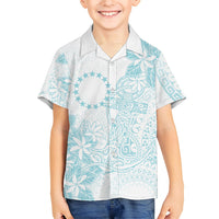 Turquoise Kuki Airani Tapakau Family Matching Off Shoulder Short Dress and Hawaiian Shirt Tribal Anchor Mix Tiare