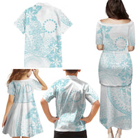 Turquoise Kuki Airani Tapakau Family Matching Puletasi and Hawaiian Shirt Tribal Anchor Mix Tiare