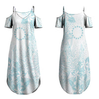 Turquoise Kuki Airani Tapakau Family Matching Summer Maxi Dress and Hawaiian Shirt Tribal Anchor Mix Tiare LT7 Mom's Dress Turquoise - Polynesian Pride