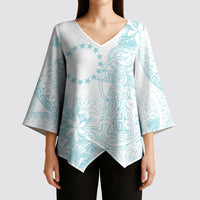 Turquoise Kuki Airani Tapakau Kimono Sleeve Blouse Tribal Anchor Mix Tiare