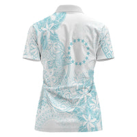 Turquoise Kuki Airani Tapakau Women Polo Shirt Tribal Anchor Mix Tiare