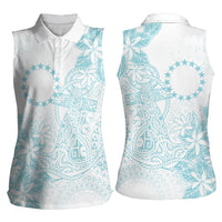 Turquoise Kuki Airani Tapakau Women Sleeveless Polo Shirt Tribal Anchor Mix Tiare