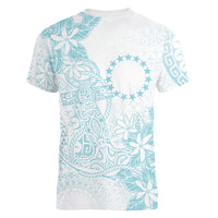 Turquoise Kuki Airani Tapakau Women V-Neck T-Shirt Tribal Anchor Mix Tiare