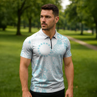 Turquoise Kuki Airani Tapakau Zipper Polo Shirt Tribal Anchor Mix Tiare
