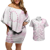Candy Pink Kuki Airani Tapakau Couples Matching Off Shoulder Short Dress and Hawaiian Shirt Tribal Anchor Mix Tiare LT7 Candy Pink - Polynesian Pride