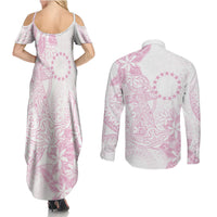 Candy Pink Kuki Airani Tapakau Couples Matching Summer Maxi Dress and Long Sleeve Button Shirt Tribal Anchor Mix Tiare