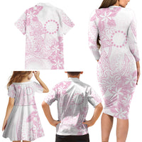 Candy Pink Kuki Airani Tapakau Family Matching Long Sleeve Bodycon Dress and Hawaiian Shirt Tribal Anchor Mix Tiare