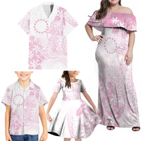 Candy Pink Kuki Airani Tapakau Family Matching Off Shoulder Maxi Dress and Hawaiian Shirt Tribal Anchor Mix Tiare
