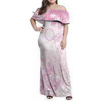 Candy Pink Kuki Airani Tapakau Family Matching Off Shoulder Maxi Dress and Hawaiian Shirt Tribal Anchor Mix Tiare