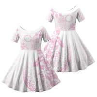 Candy Pink Kuki Airani Tapakau Family Matching Off Shoulder Short Dress and Hawaiian Shirt Tribal Anchor Mix Tiare LT7 Daughter's Dress Candy Pink - Polynesian Pride