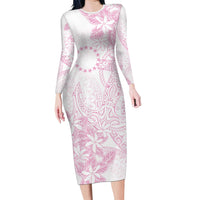 Candy Pink Kuki Airani Tapakau Long Sleeve Bodycon Dress Tribal Anchor Mix Tiare