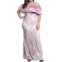 Candy Pink Kuki Airani Tapakau Off Shoulder Maxi Dress Tribal Anchor Mix Tiare