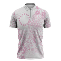Candy Pink Kuki Airani Tapakau Zipper Polo Shirt Tribal Anchor Mix Tiare