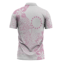 Candy Pink Kuki Airani Tapakau Zipper Polo Shirt Tribal Anchor Mix Tiare