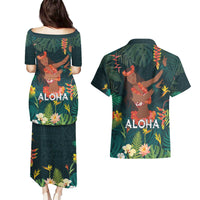 Hawaii Hula Girl Vintage Couples Matching Puletasi and Hawaiian Shirt Tropical Forest