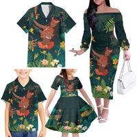 Hawaii Hula Girl Vintage Family Matching Off The Shoulder Long Sleeve Dress and Hawaiian Shirt Tropical Forest