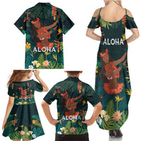 Hawaii Hula Girl Vintage Family Matching Summer Maxi Dress and Hawaiian Shirt Tropical Forest