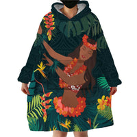 Hawaii Hula Girl Vintage Wearable Blanket Hoodie Tropical Forest