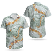 Hawaii Kaho'olawe Island Flowers Lei Couples Matching Short Sleeve Bodycon Dress and Hawaiian Shirt Silver Hinahina Kū Kahakai LT7 - Polynesian Pride