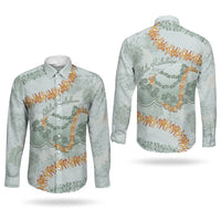 Hawaii Kaho'olawe Island Flowers Lei Couples Matching Short Sleeve Bodycon Dress and Long Sleeve Button Shirt Silver Hinahina Kū Kahakai LT7 - Polynesian Pride