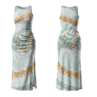 Hawaii Kaho'olawe Island Flowers Lei Couples Matching Tank Maxi Dress and Hawaiian Shirt Silver Hinahina Kū Kahakai