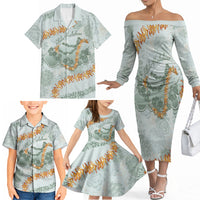 Hawaii Kaho'olawe Island Flowers Lei Family Matching Off The Shoulder Long Sleeve Dress and Hawaiian Shirt Silver Hinahina Kū Kahakai LT7 - Polynesian Pride