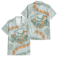 Hawaii Kaho'olawe Island Flowers Lei Family Matching Off The Shoulder Long Sleeve Dress and Hawaiian Shirt Silver Hinahina Kū Kahakai LT7 Dad's Shirt - Short Sleeve Silver - Polynesian Pride