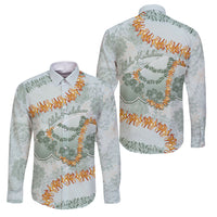 Hawaii Kaho'olawe Island Flowers Lei Family Matching Off The Shoulder Long Sleeve Dress and Hawaiian Shirt Silver Hinahina Kū Kahakai LT7 Dad's Shirt - Long Sleeve Silver - Polynesian Pride