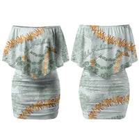 Hawaii Kaho'olawe Island Flowers Lei Family Matching Off Shoulder Short Dress and Hawaiian Shirt Silver Hinahina Kū Kahakai