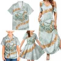 Hawaii Kaho'olawe Island Flowers Lei Family Matching Summer Maxi Dress and Hawaiian Shirt Silver Hinahina Kū Kahakai